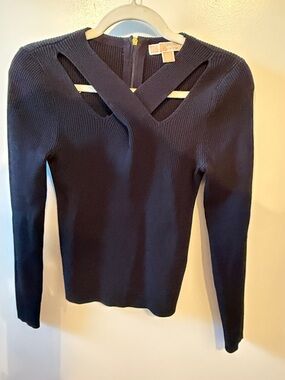 MICHAEL Michael Kors Navy Ribbed Knit Cutout Long Sleeve Top